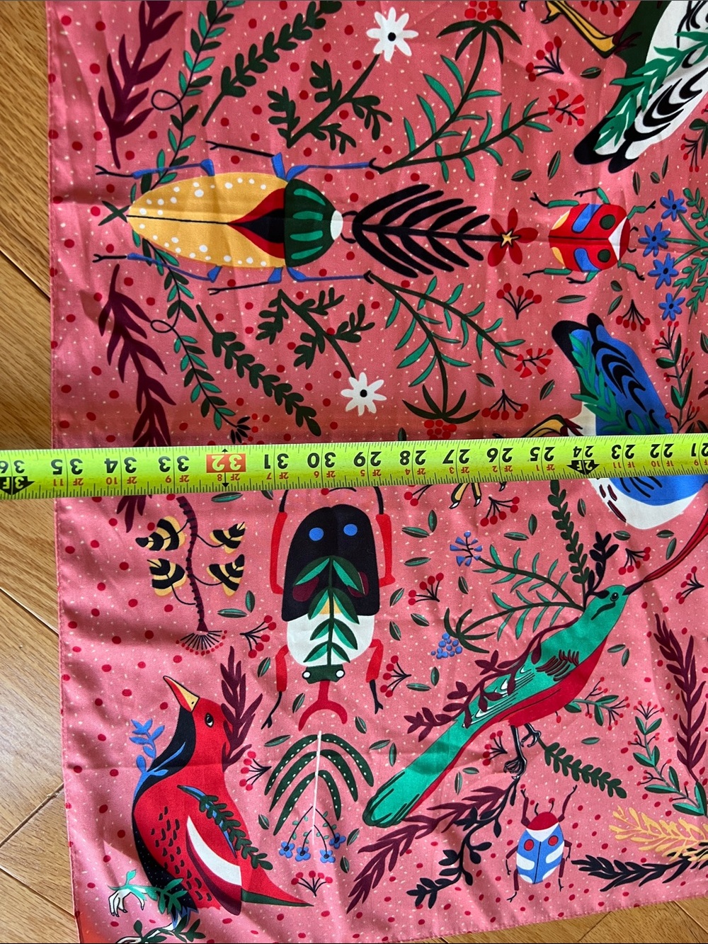 Vibrant Coral Bird & Botanical Print scarf Wrap handkerchief top accessory - Picture 7 of 8